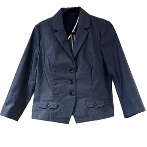 👖🍀 LIZ CLAIBORNE Clover Button Denim Jacket Blazer | Blue Jean Structured EUC - Bild 1 von 6