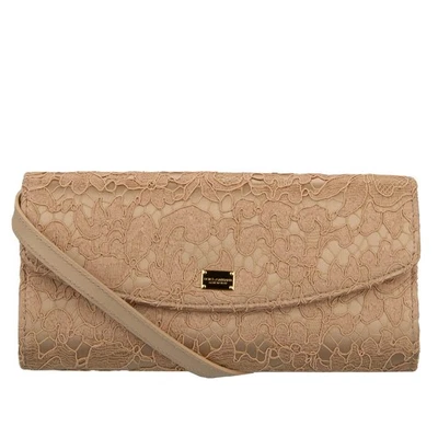 Dolce & Gabbana Taormina Flower Lace Satin Clutch Crossbody Bag Beige - Image 1 of 4