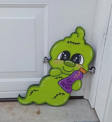 HALLOWEEN FRANKENSTEIN FANTASMA CON BOTELLA DE POCIONES MADERA PATIO ARTE DECORACIÓN EXTERIOR Foto 1 de 4