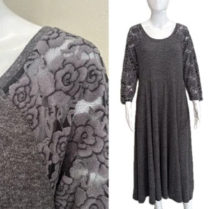 Maxi Vestido Torrid Súper Suave Tejido de Felpa Talla 1X Gris Oscuro Floral Mangas Burnout - Imagen 1 de 15