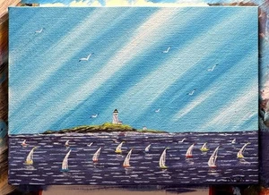 Miniaturen Gemälde " Juli Segelbootrennen " " 5 x 7 " - Don Joslyn - Bild 1 von 12
