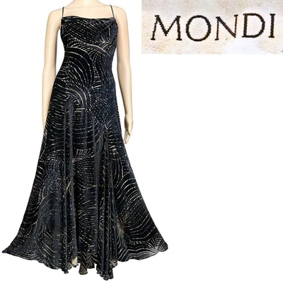 90 年代复古 Escada Mondi 美人鱼懒人连衣裙黑色丝绸天鹅绒礼服礼服前夜 6 — 第 1/4 张图片