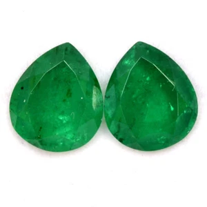 Emerald Color Doublet Pear Cut Pair 12x10 mm 8.21 CTS Faceted Loose Gemstones - Picture 1 of 4