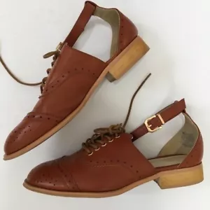 Wanted Cherub zweiteilige Knöchelriemen Blockabsatz Budapester Zehenpartie braune Oxford-Schuhe - Bild 1 von 16