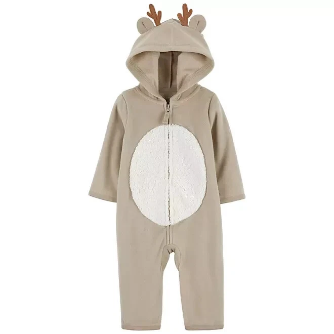 Carter's Hooded Sherpa Reindeer Romper Cozy 1-Piece Hooded Jumpsuit Zips 9m