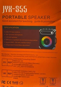 JYX-S55~ Portable Karaoke Speaker System W 2 Wireless Microphones, NEW!(Open bx) - Picture 1 of 2
