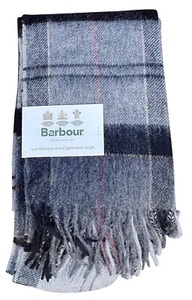 BARBOUR grau schwarz anthrazit Karo Tartan 90 % Wolle 10 % Kaschmir Quaste Schal - Bild 1 von 4
