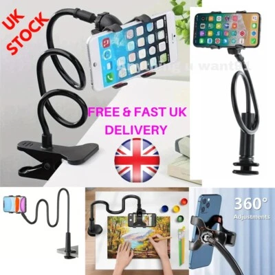 LAZY Flexible Long Arm Bed Desk Clamp Mount  Mobile Phone Holder Stand Android  - Image 1 of 4