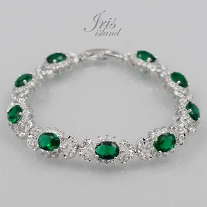 Bracciale Tennis 7,5 In Donna Oro Bianco GP Verde Cubic Zirconia Zirconi 06325 Regalo - Foto 1 di 6