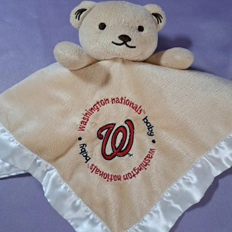 Washington Nationals Baby Security Tan Bear Blanket/Lovey MLB Baby Fanatic 14X14 Cover