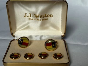 Vintage JJ Weston Gold Texas Flag Cufflinks And Buttons Menswear With Gold Case - Picture 1 of 4