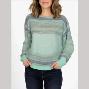 Diane Von Furstenberg Vintage Acrylic Sweater Mint Green Pastel Fair Isle - Picture 1 of 9