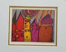 Friedensreich Hundertwasser "Waiting Houses" Matted Offset Color Lithograph 1986