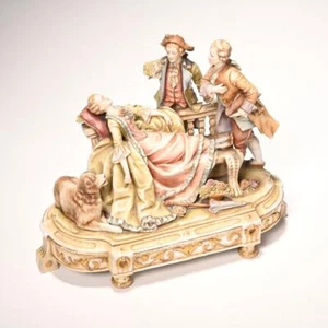 E and A Muller Antik Porzellan 18. Jahrhundert Figurengruppe Frau Hund Männer 12"l - Bild 1 von 18