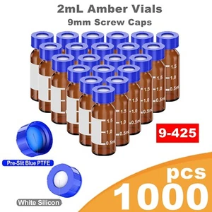 1000 PIEZAS Vial Automuestreador de 2 ml Vial Ámbar Vidrio Parte Plana HPLC GC Tapas de Tornillo Pre-Ranura - Imagen 1 de 18