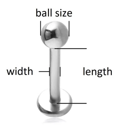 Externally Threaded Flat Back Labret * Ball Top * Lip Ear Tongue Bar Nose Stud - Image 1 of 3