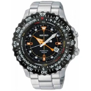 SEIKO Kinetic SKA423P1 FlightMaster Compass Date Black Pilot Steel Watch 5M62 - Picture 1 of 7