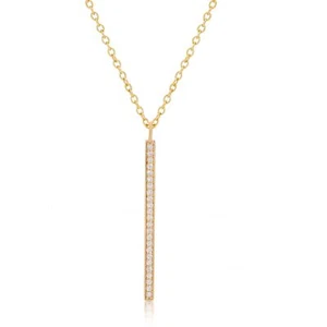 14K Gold 0.12 Ct. Diamond 30 mm Bar Pendant Necklace Fine Jewelry - Picture 1 of 5