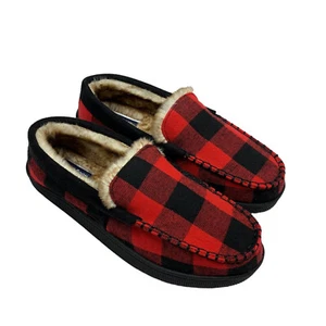 CLUB ROOM Men's Red Plaid Moccasin Style Slip On Slippers NEW Medium Size 8 - 9 - Picture 1 of 2