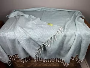 Coperta Lancio Seta Company C 50”x 71” Celedon Tessuto Spina di Pesce Design Frangia - Foto 1 di 8