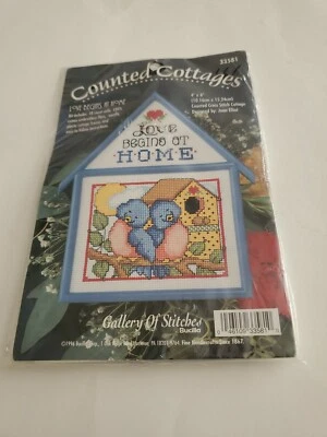 Counted Cross Stitch Bluebird Birdhouse Kit Love Begins at Home Vintage New - Image 1 of 2