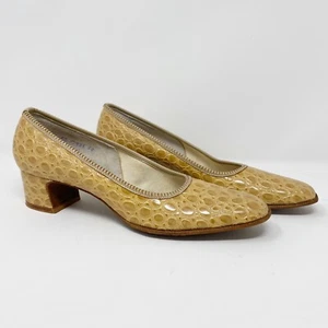 Vintage DeLiso Damen Pumps Absatz Kunstleder geprägtes camel hellbraun Größe 7,5 AAA - Bild 1 von 9