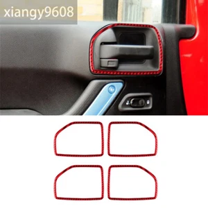 Red Carbon Fiber Interior Door Handle Bowl Trim For Jeep Wrangler JK 4Dr 2011-17 - Picture 1 of 12