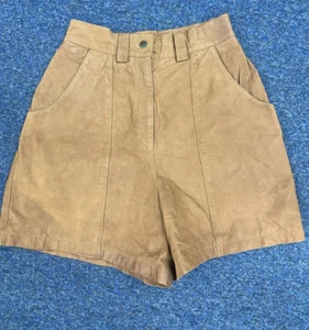 Echtes Leder Vintage Brown Leather High Rise Shorts approx UK 6 (24 inch waist) - Picture 1 of 5