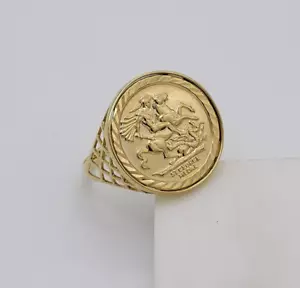 9ct Solid Gold Half Sovereign Ring Saint George Medal Coin Size X NEW 20mm - Picture 1 of 6