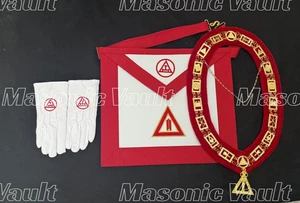 Freimaurer Regalia Schreiber Royal Arch Chapter Offiziersschürze, Kettenkragen & Handschuhe - Bild 1 von 3