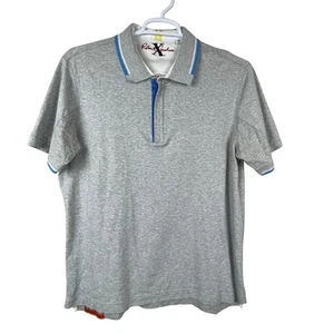 Polo Robert Graham 1/4 zip su misura vestibilità erica grigio acqua bianco bordo taglia XL - Foto 1 di 8