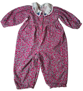 Vintage OshKosh Cord Strampler 24M Blumen Peter Pan Kragen bestickt Overall - Bild 1 von 8