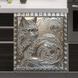 Coprilavastoviglie Magnetico Gatto Metallo Argento per Cucina, Vetro Diamante Ar... - Foto 1 di 6