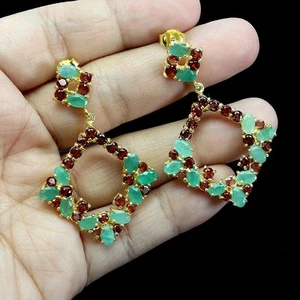 925 Pendientes de Plata de Ley Ovalado Esmeralda Mozambique Gema Natural Joyería - Imagen 1 de 13