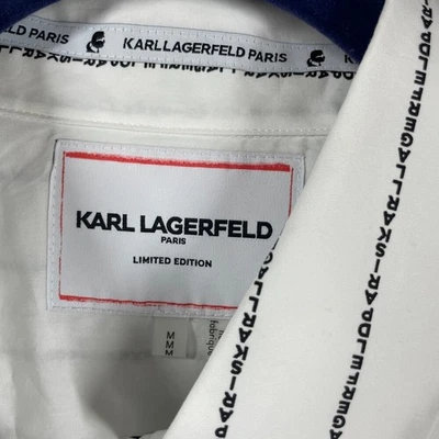Karl Lagerfeld Paris white Script Logo Print Button Top long sleeve size Medium - Image 1 of 4