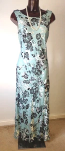 Country Casuals duck egg cowl back beaded silk burnout long dress 14 - Picture 1 of 7