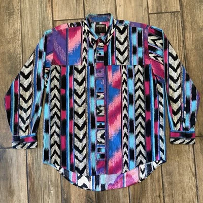 Frontier Series Western Shirt Aztec Blue Black White & Pink Arrows Size Large - Image 1 of 4