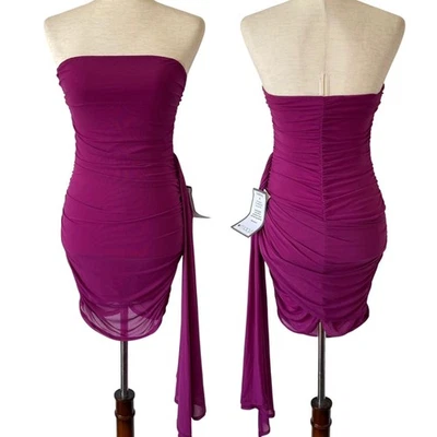 NEW SPEECHLESS Bodycon Strapless Mini Dress Magenta Purple Size XS Mesh Overlay - Image 1 of 4