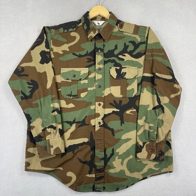Vintage Black Duck Shirt Mens Large Camouflage Button Up Epaulettes Pockets USA - Image 1 of 4