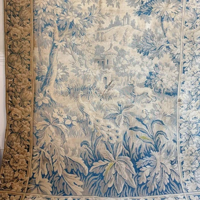 Tapiz tejido francés antiguo 68x50 azul verdor paisaje arte de pared Wabi Sabi C Foto 1 de 4