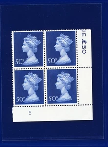 1970 SG831 50p Deep Ultramarine UC8 Block (4) Plate No.5 unmontiert postfrisch pjmd - Bild 1 von 2