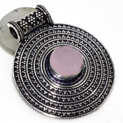 Pink Chalcedony 925 Silver Plated Antique Pendant 1.8" Exquisite Jewelry AU I599 - image 1 of 3