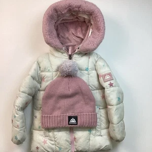 Snozu Toddler Kids Puffy Jacket & Beanie Faux Fur Lined, Size 4T - Picture 1 of 9