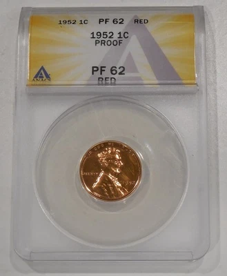 1952 PROOF LINCOLN Cent ANACS PF 62 RD - Image 1 of 2
