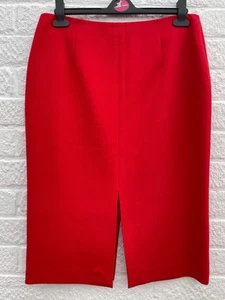 Jaeger Red Straight Split Knee Length Skirt Size UK 12 - Picture 1 of 6