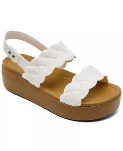 Sandalias de cuña baja tejidas Crocs Brooklyn para mujer talla 8 blancas - Imagen 1 de 8