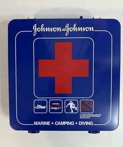 Caja de botiquín de primeros auxilios Johnson & Johnson vintage - completa - marina, camping, buceo - Imagen 1 de 8