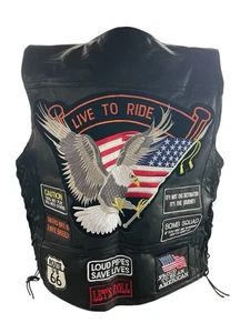 Chaleco de cuero de búfalo con placa de diamante para hombre pequeño motociclista equipo 14 parches nuevo - Imagen 1 de 15
