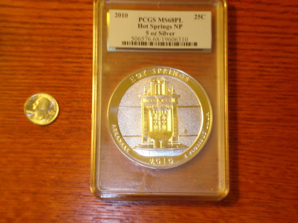 PCGS 2010 America the Beautiful 5 ounce Hot Springs  MS68PL  - Image 1 of 1