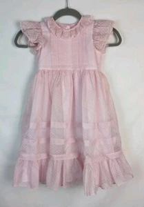 VTG Girls Pink Swiss Dot Chiffon Ruffle Dress Size 6 - Picture 1 of 4